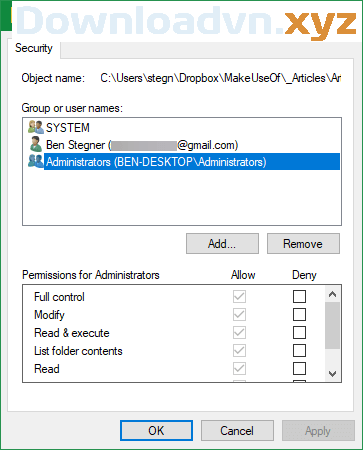 Chỉnh sửa quyền sử dụng thư mục trong Windows
