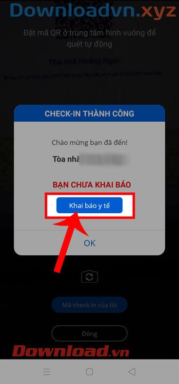 Ấn vào nút Khai báo y tế