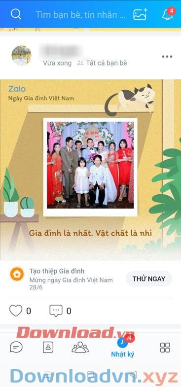 Thiệp Gia đình Việt Nam đã được đăng lên Nhật ký Zalo