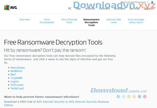 AVG Ransomware Decryption Tools