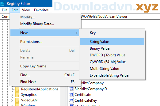 String Value trên TeamViewer