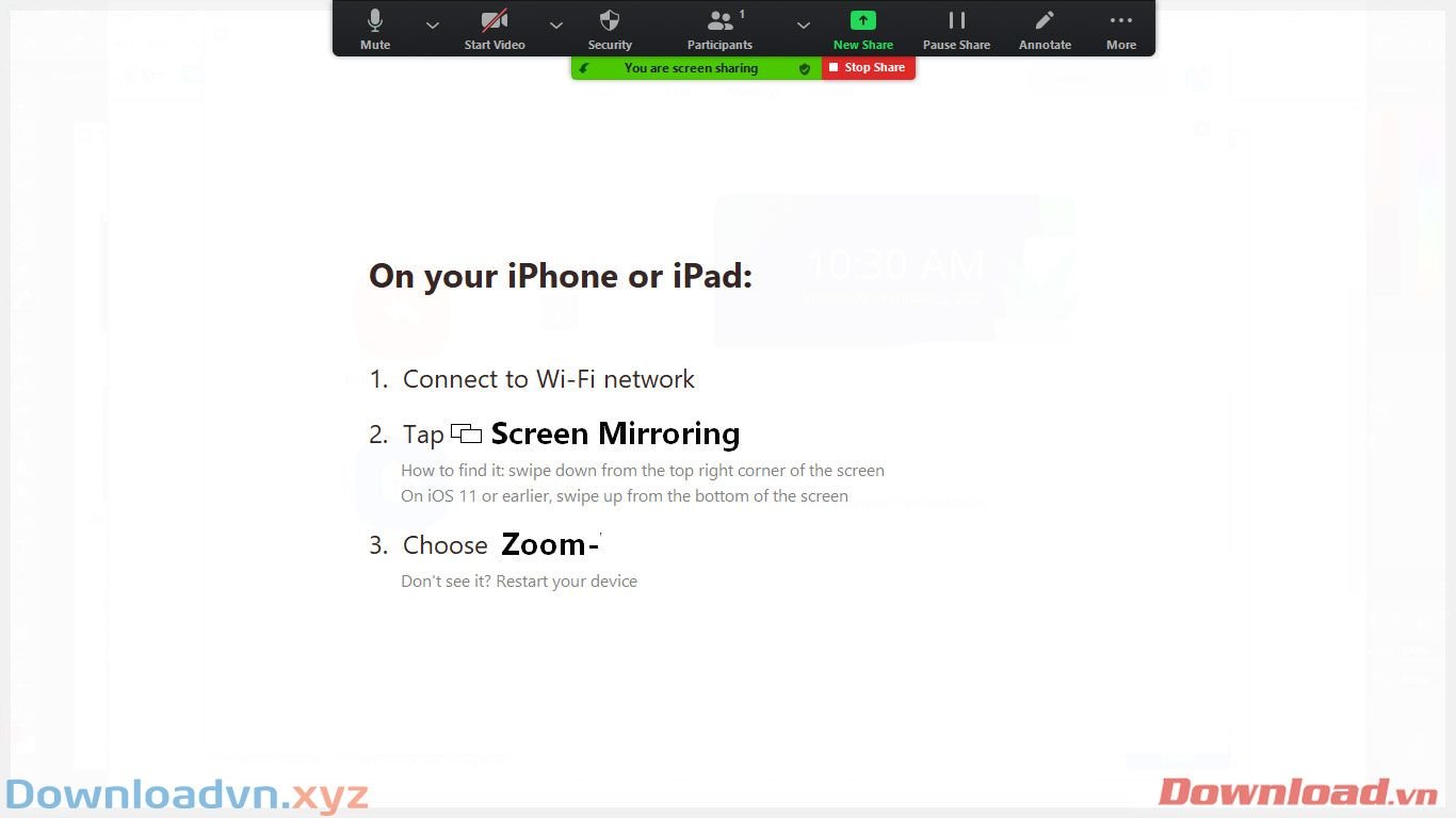 Hướng dẫn trình chiếu màn hình iPhone trên Zoom